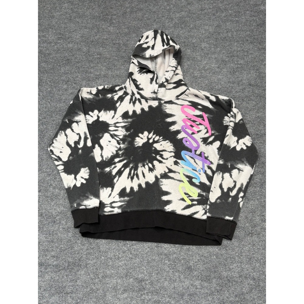 Justice Girls XL 16/18 Tie Dye Hoodie Black White Glitter‎ Logo Sweatshirt
